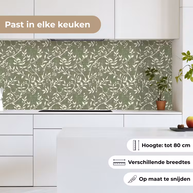 Keuken achterwand - Saliegroen - Botanisch - Takken - Besjes - Linnen - Patroon — 7