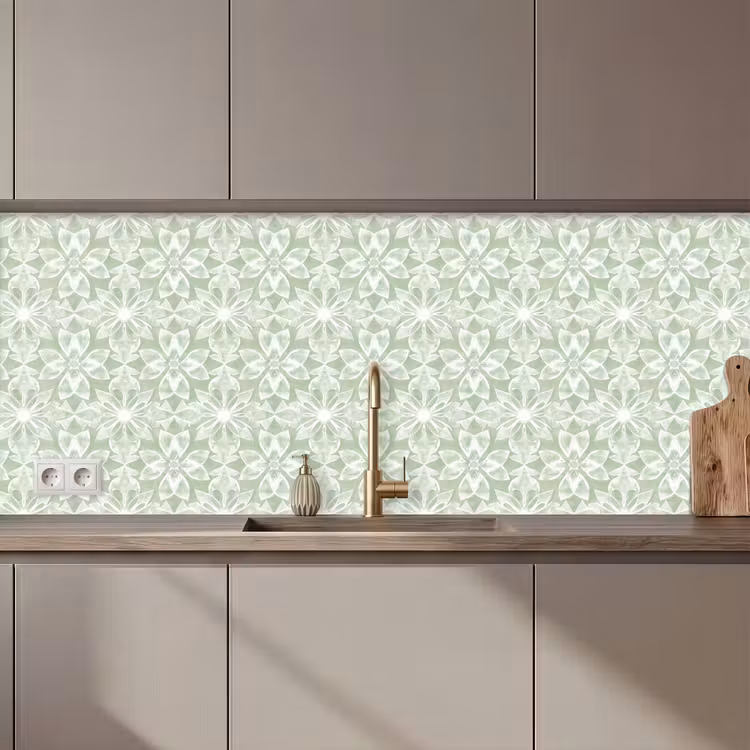 Keuken achterwand - Saliegroen - Symmetrisch - Mandala - Ornament - Patroon — 1
