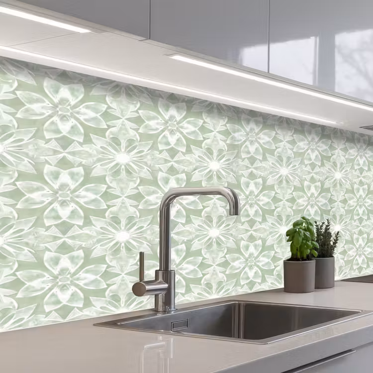 Keuken achterwand - Saliegroen - Symmetrisch - Mandala - Ornament - Patroon — 2