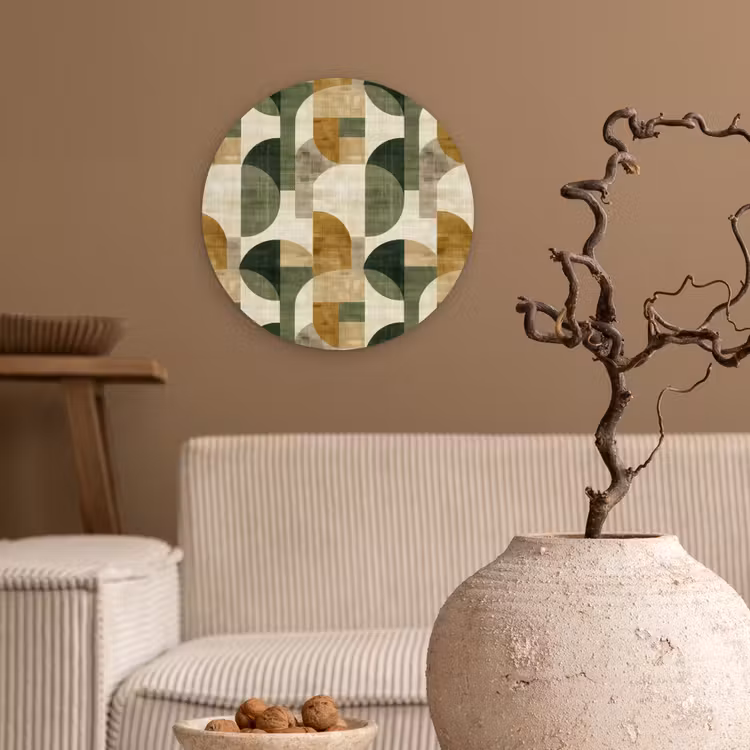 Muurcirkel - Olijfgroen - Geometrisch - Abstract - Mid-Century - Linnen - Patroon — 2