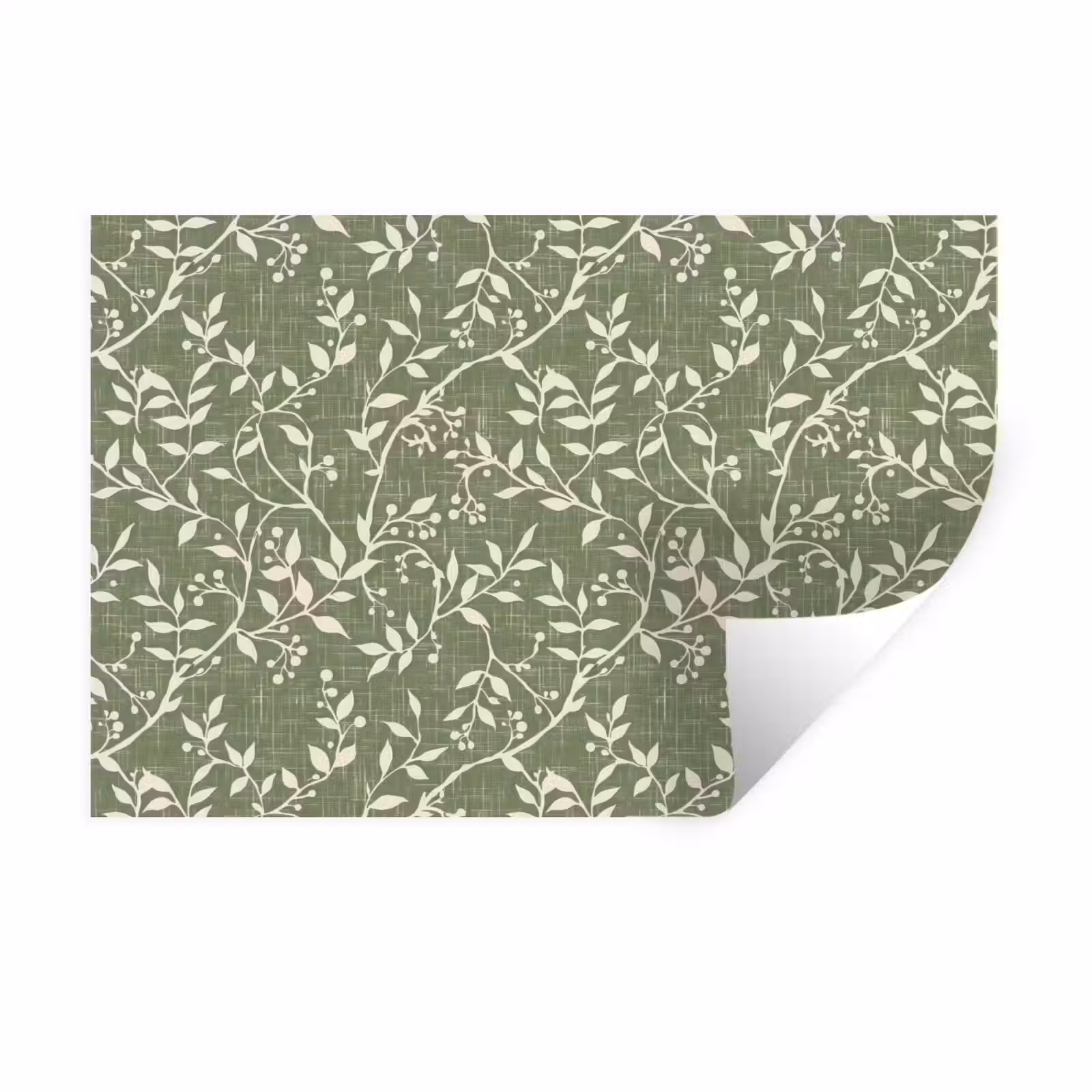 Muursticker - Saliegroen - Botanisch - Takken - Besjes - Linnen - Patroon — 1