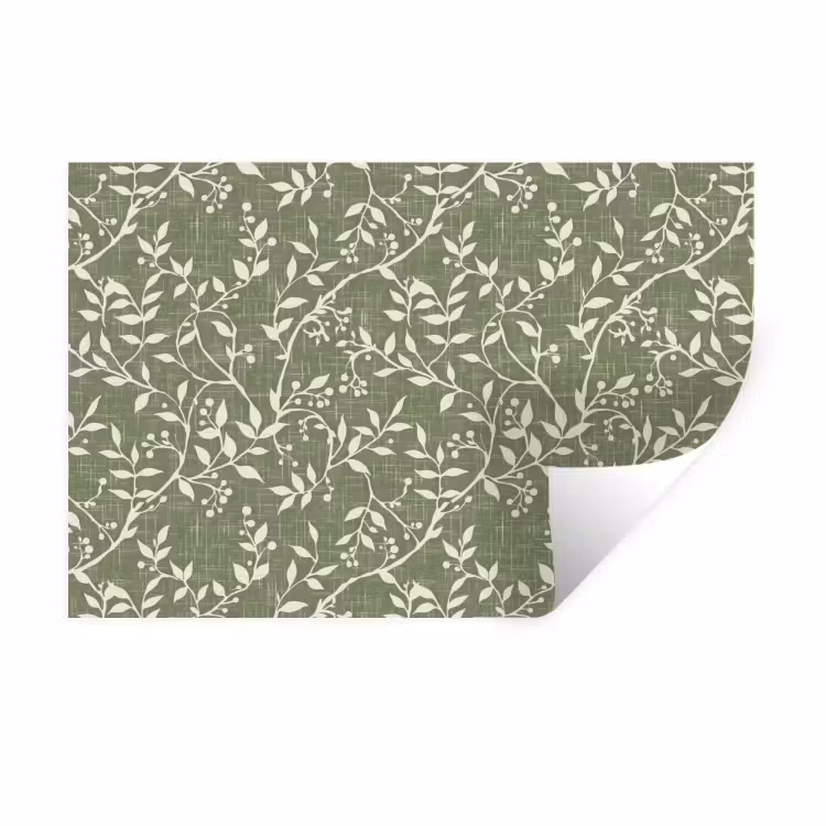 Muursticker - Saliegroen - Botanisch - Takken - Besjes - Linnen - Patroon — 1