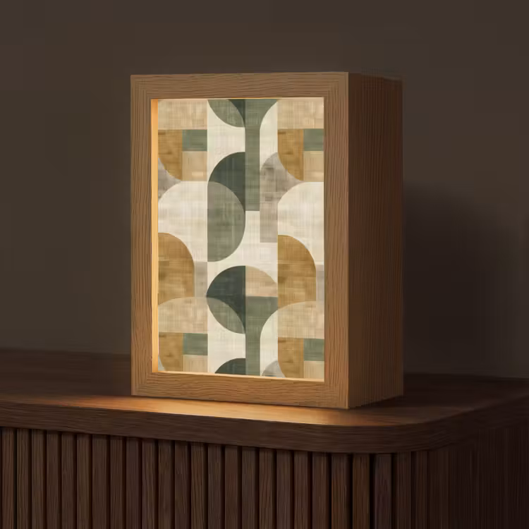Gepersonaliseerd Lightbox - Olijfgroen - Geometrisch - Abstract - Mid-Century - Linnen - Patroon — 1