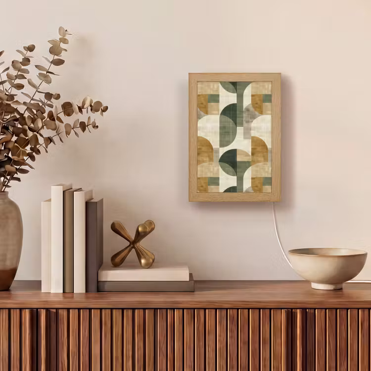 Gepersonaliseerd Lightbox - Olijfgroen - Geometrisch - Abstract - Mid-Century - Linnen - Patroon — 4