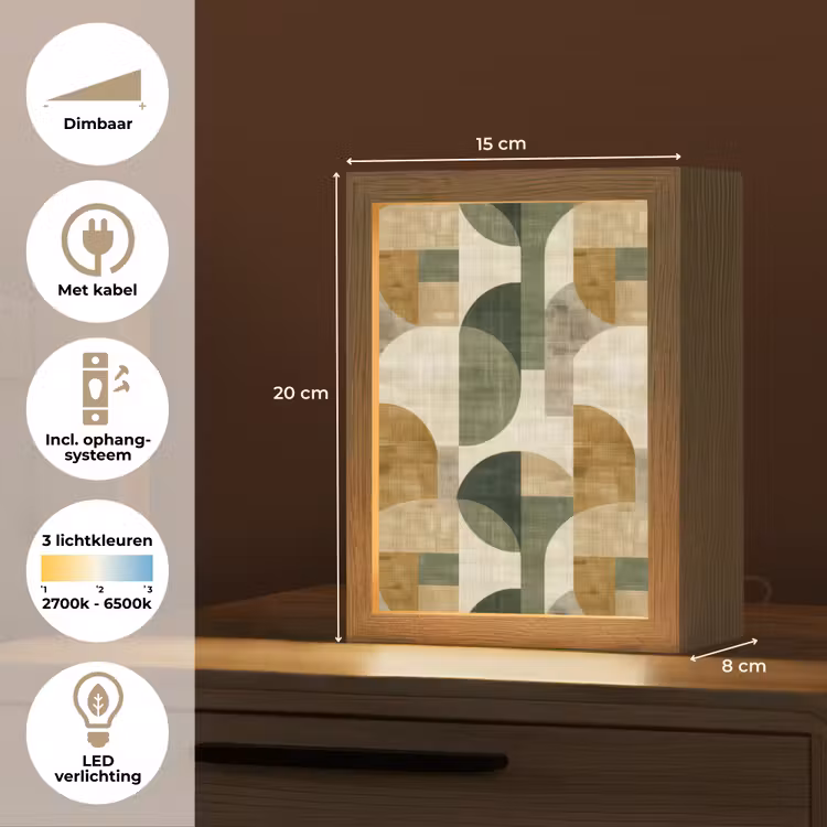 Gepersonaliseerd Lightbox - Olijfgroen - Geometrisch - Abstract - Mid-Century - Linnen - Patroon — 7