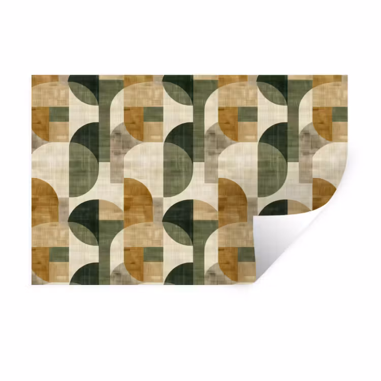 Muursticker - Olijfgroen - Geometrisch - Abstract - Mid-Century - Linnen - Patroon — 1