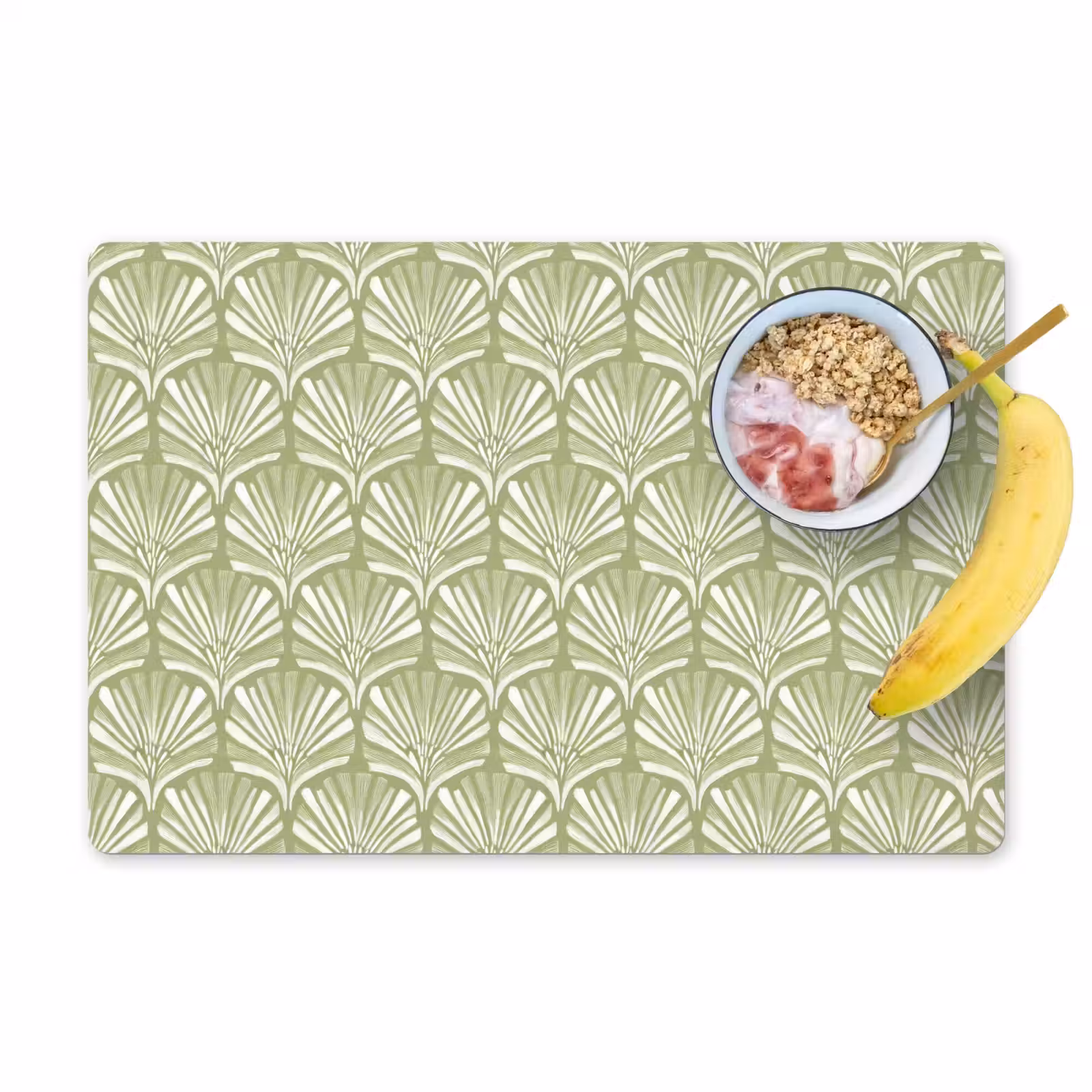 Placemat - 6 stuks - Saliegroen - Ginkgo Biloba - Waaier - Patroon — 1