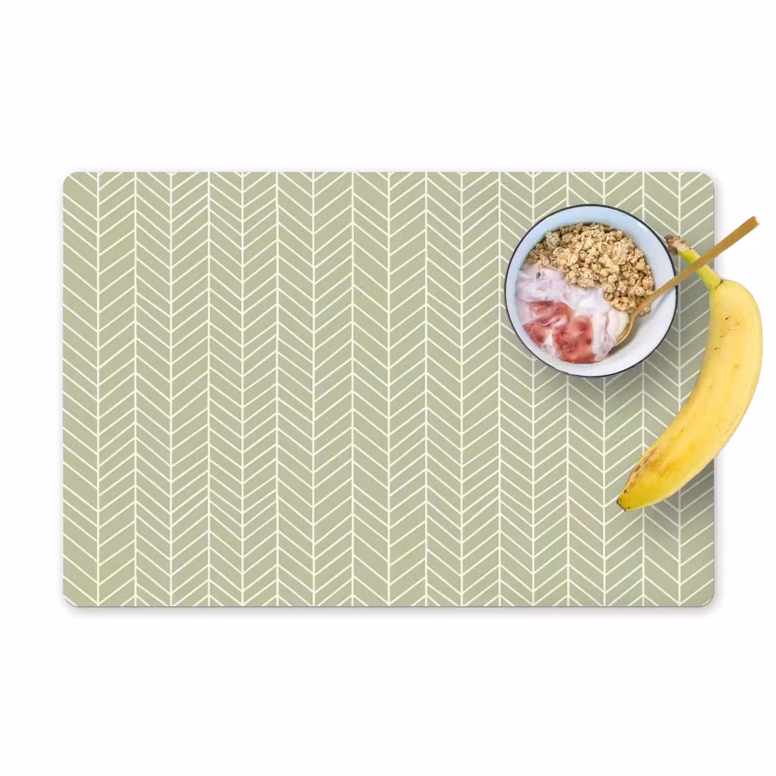 Placemat - 6 stuks - Saliegroen - Visgraat - Geometrisch - Patroon — 1