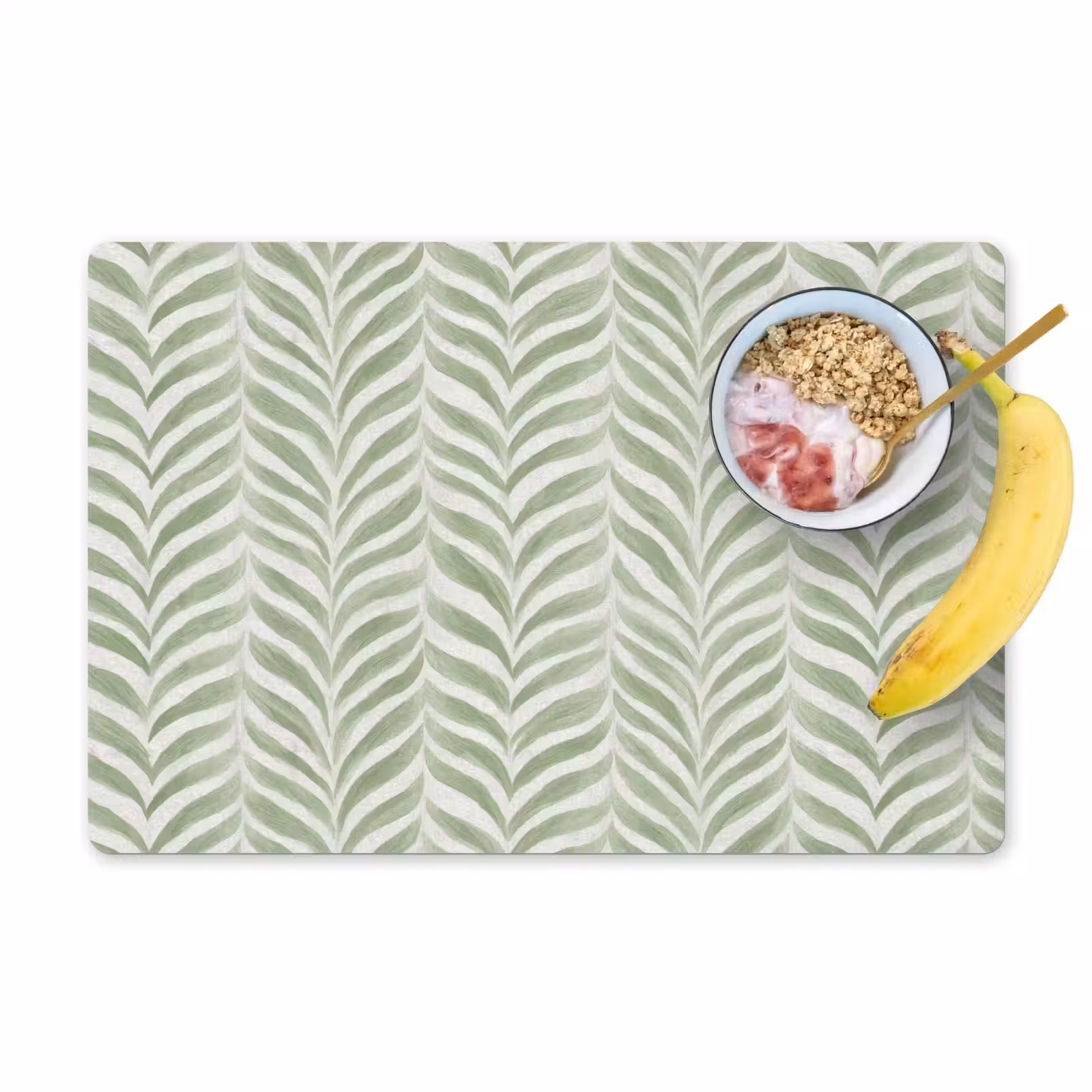 Placemat - 6 stuks - Saliegroen - Visgraat - Organisch - Penseelstreken - Patroon — 1