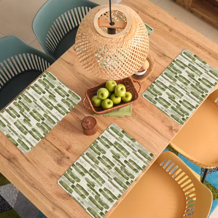 Placemat - 6 stuks - Groen - Abstract - Penseelstreken - Linnen - Patroon — 6