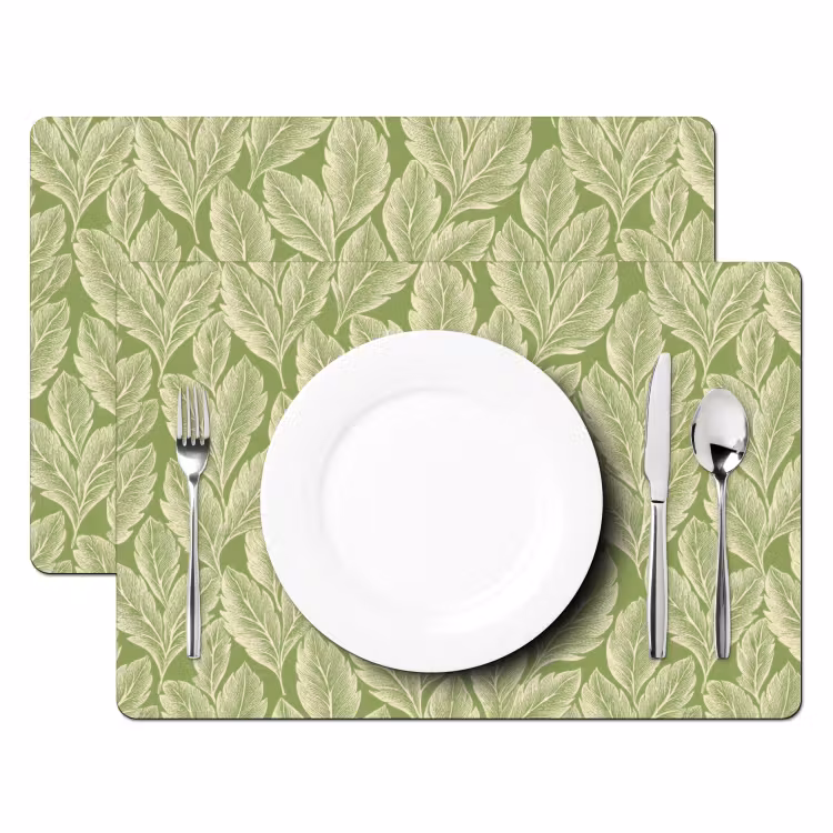 Placemat - 6 stuks - Groen - Botanisch - Bladeren - Vintage - Patroon — 2