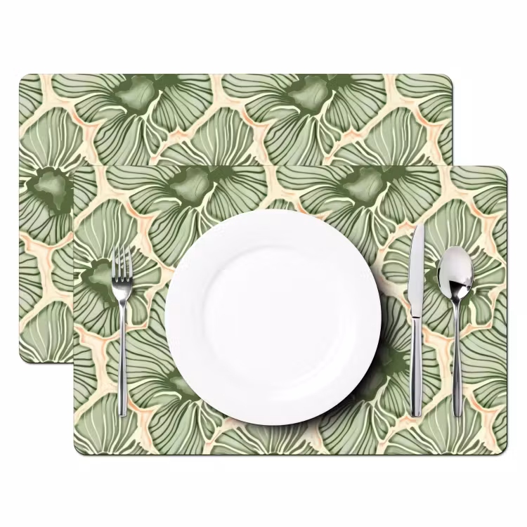 Placemat - 6 stuks - Groen - Botanisch - Bloemen - Organisch - Patroon — 2
