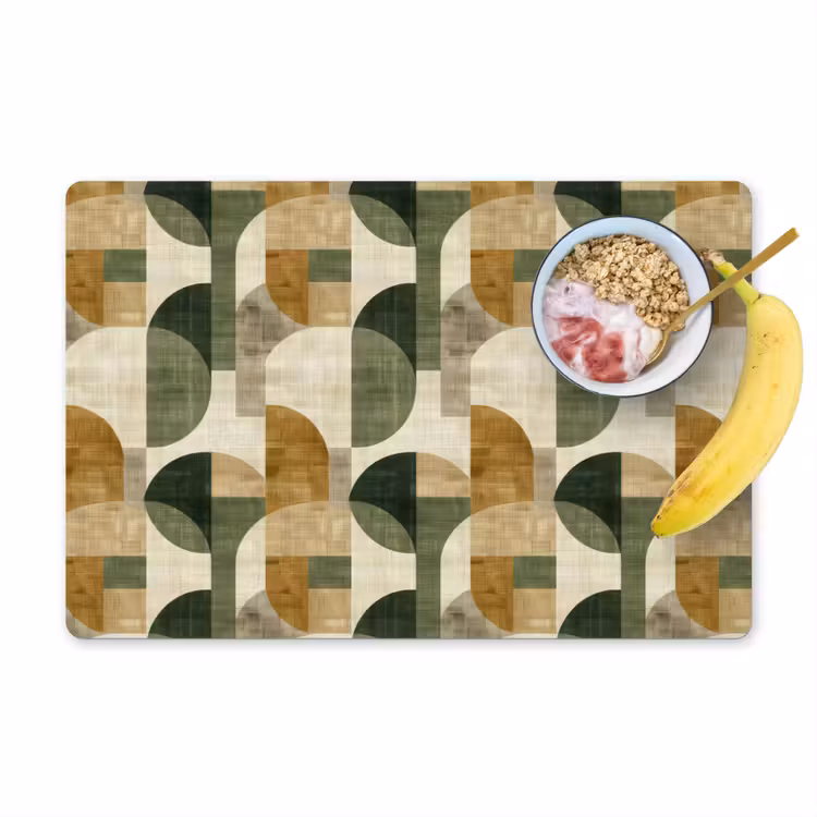 Placemat - 6 stuks - Olijfgroen - Geometrisch - Abstract - Mid-Century - Linnen - Patroon — 1