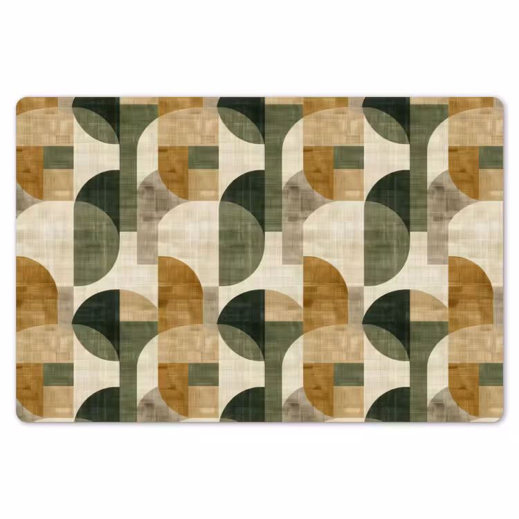Placemat - 6 stuks - Olijfgroen - Geometrisch - Abstract - Mid-Century - Linnen - Patroon — 7