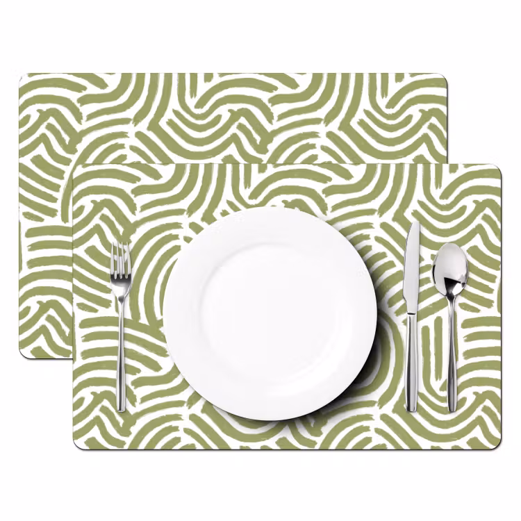 Placemat - 6 stuks - Saliegroen - Abstract - Bogen - Handgetekend - Patroon — 2
