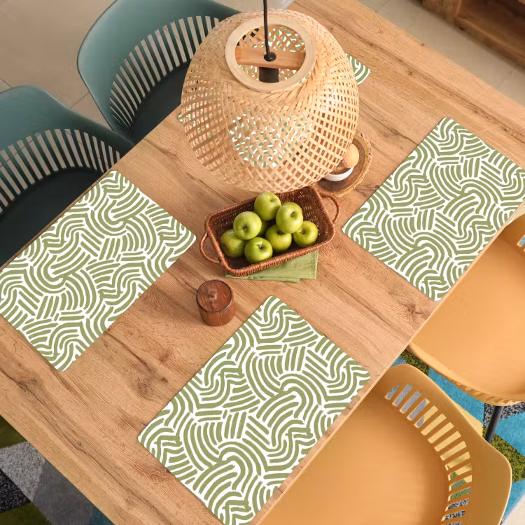 Placemat - 6 stuks - Saliegroen - Abstract - Bogen - Handgetekend - Patroon — 6