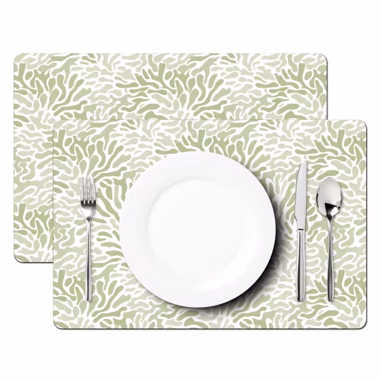 Placemat - 6 stuks - Saliegroen - Abstract - Organisch - Koraal - Patroon — 2
