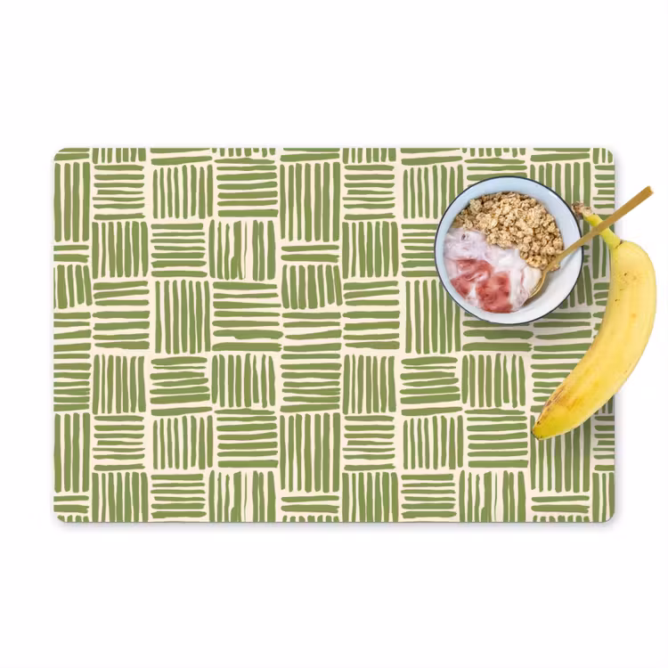 Placemat - 6 stuks - Saliegroen - Blokken - Handgetekend - Patroon — 1