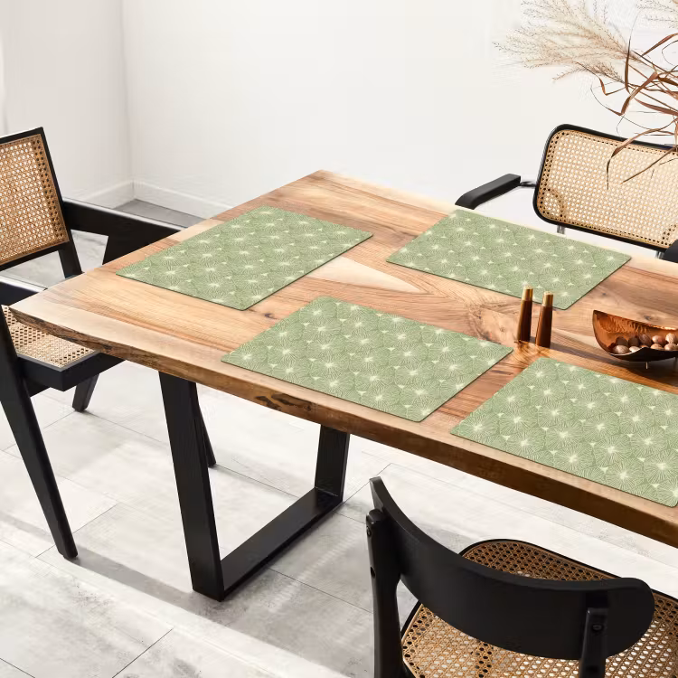 Placemat - 6 stuks - Saliegroen - Botanisch - Ruiten - Organisch - Patroon — 5