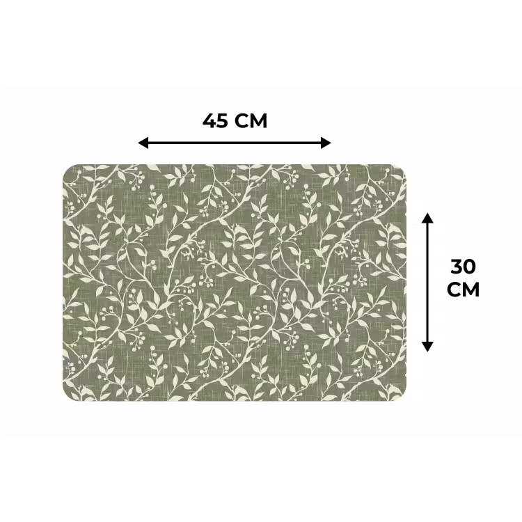 Placemat - 6 stuks - Saliegroen - Botanisch - Takken - Besjes - Linnen - Patroon — 3