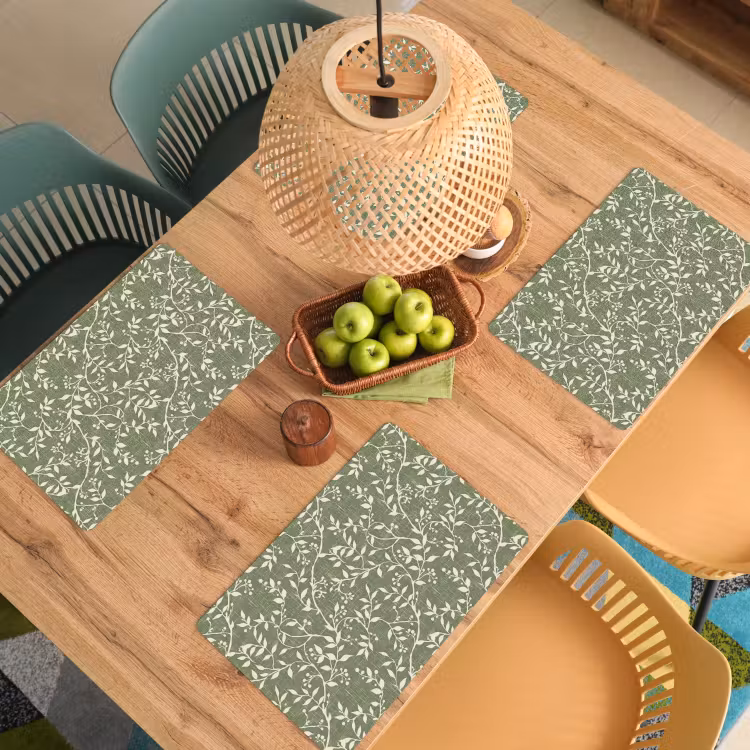 Placemat - 6 stuks - Saliegroen - Botanisch - Takken - Besjes - Linnen - Patroon — 6
