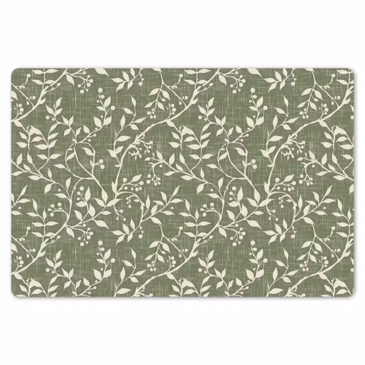 Placemat - 6 stuks - Saliegroen - Botanisch - Takken - Besjes - Linnen - Patroon — 7