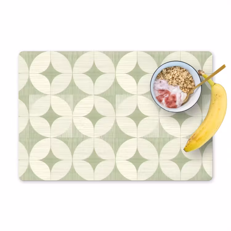 Placemat - 6 stuks - Saliegroen - Geometrisch - Retro - Mid-Century - Patroon — 1