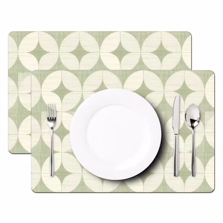 Placemat - 6 stuks - Saliegroen - Geometrisch - Retro - Mid-Century - Patroon — 2