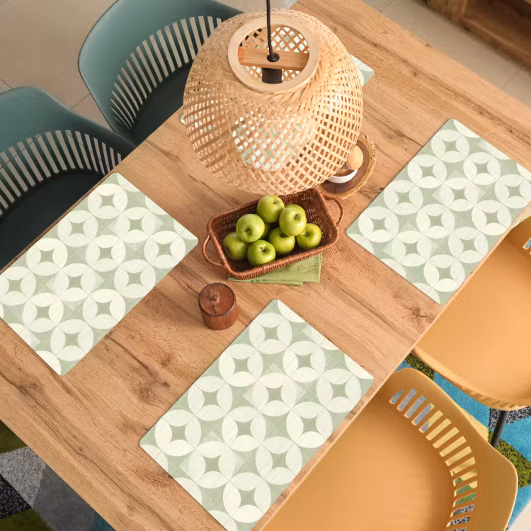 Placemat - 6 stuks - Saliegroen - Geometrisch - Retro - Mid-Century - Patroon — 6