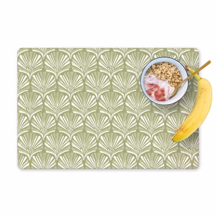 Placemat - 6 stuks - Saliegroen - Ginkgo Biloba - Waaier - Patroon — 1