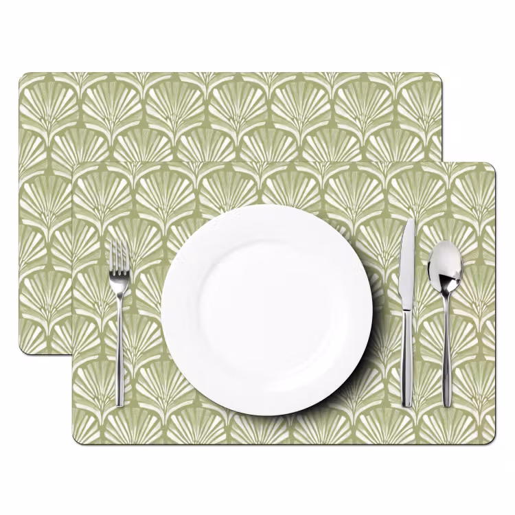 Placemat - 6 stuks - Saliegroen - Ginkgo Biloba - Waaier - Patroon — 2