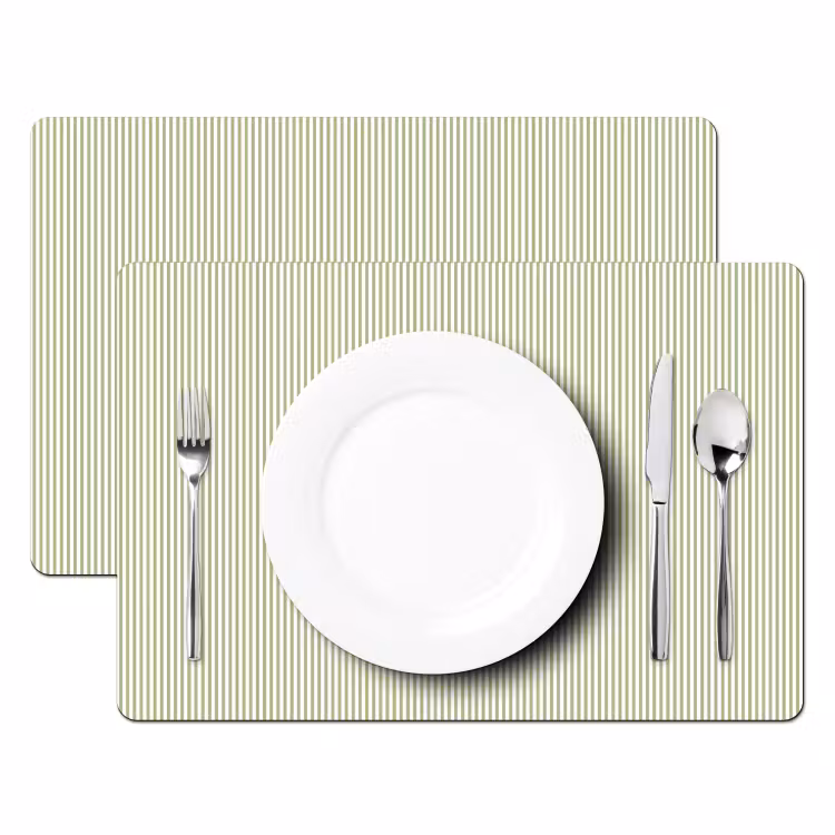 Placemat - 6 stuks - Saliegroen - Strepen - Minimalistisch - Patroon — 2