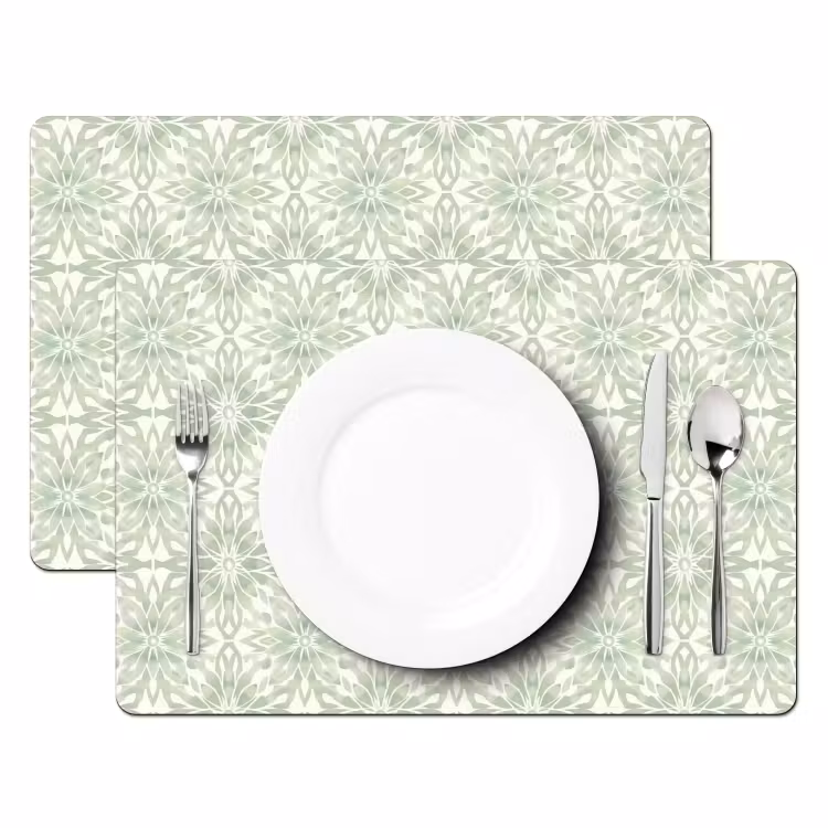 Placemat - 6 stuks - Saliegroen - Symmetrisch - Mandala - Ornament - Patroon — 2