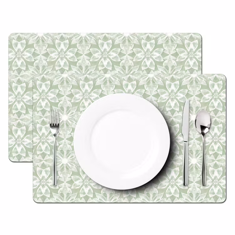 Placemat - 6 stuks - Saliegroen - Symmetrisch - Mandala - Ornament - Patroon — 2