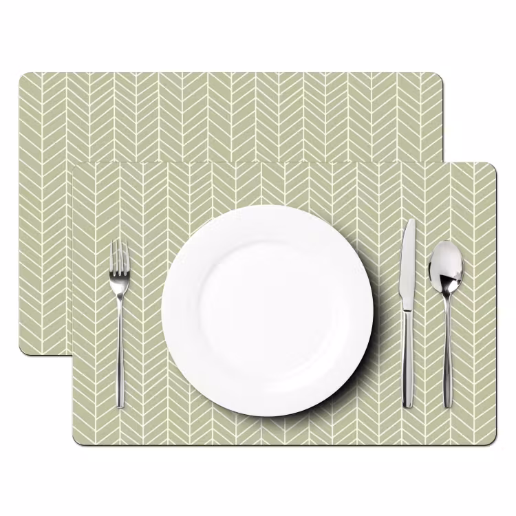 Placemat - 6 stuks - Saliegroen - Visgraat - Geometrisch - Patroon — 2