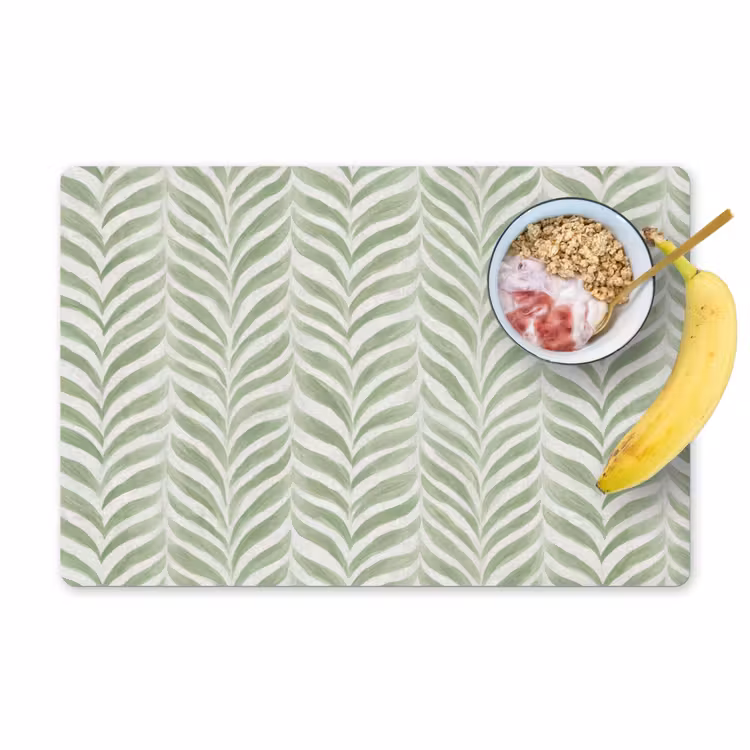 Placemat - 6 stuks - Saliegroen - Visgraat - Organisch - Penseelstreken - Patroon — 1