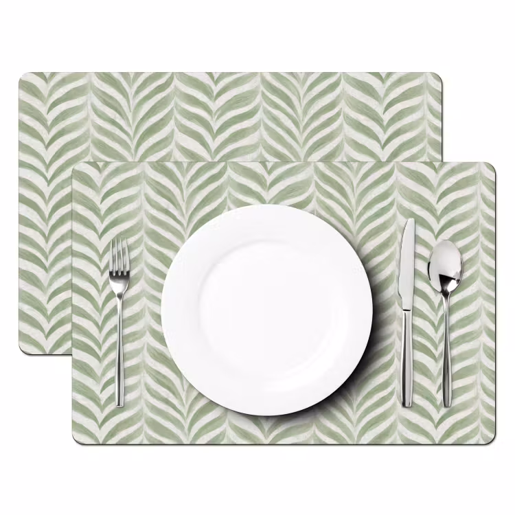 Placemat - 6 stuks - Saliegroen - Visgraat - Organisch - Penseelstreken - Patroon — 2