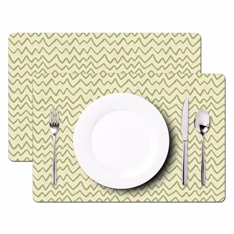 Placemat - 6 stuks - Saliegroen - Zigzag - Handgetekend - Patroon — 2