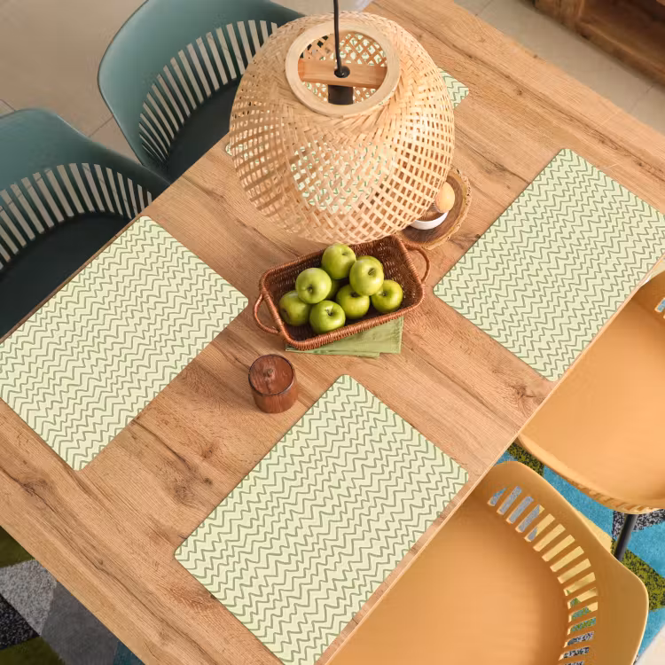 Placemat - 6 stuks - Saliegroen - Zigzag - Handgetekend - Patroon — 6