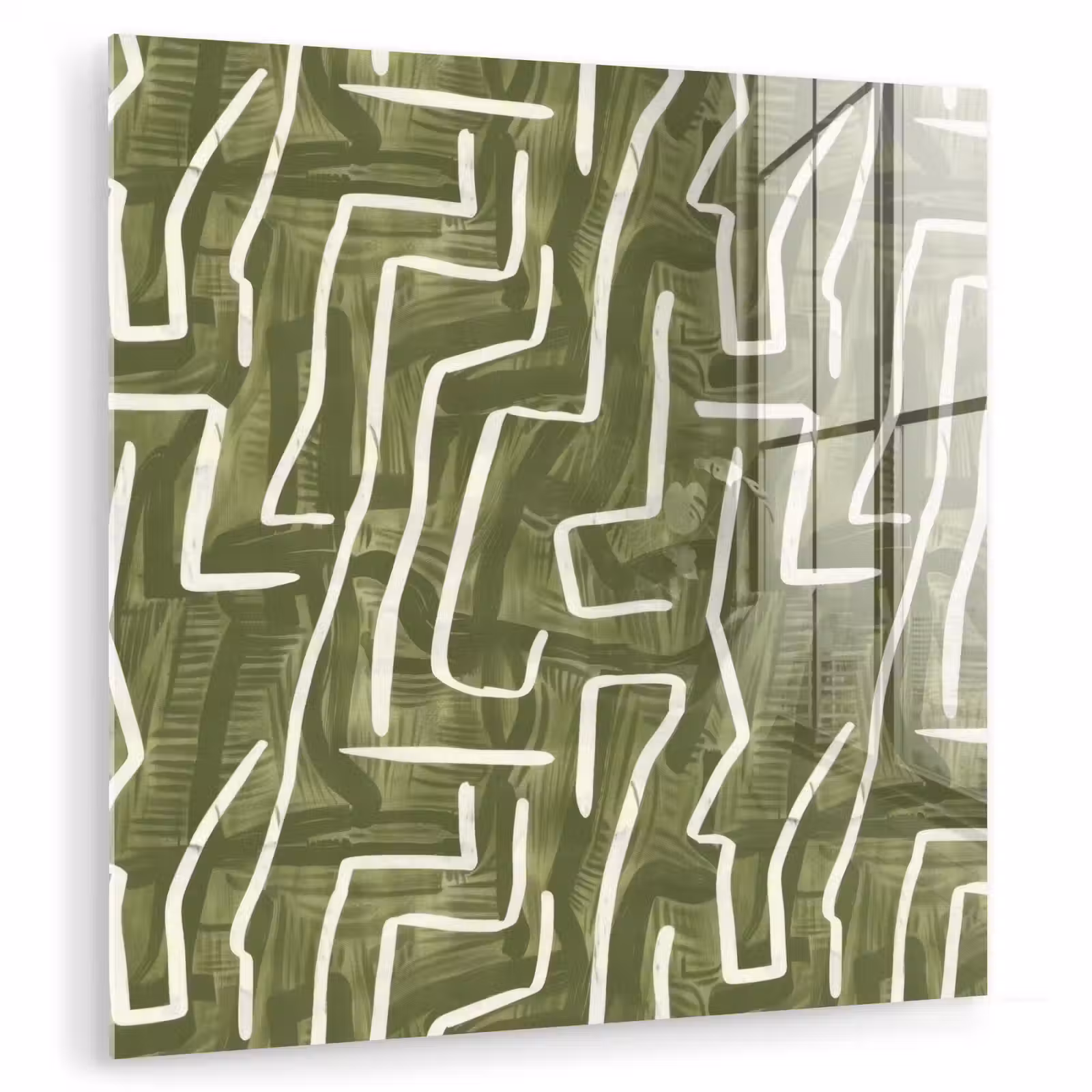 Glas schilderij - Groen - Abstract - Penseelstreken - Patroon — 1