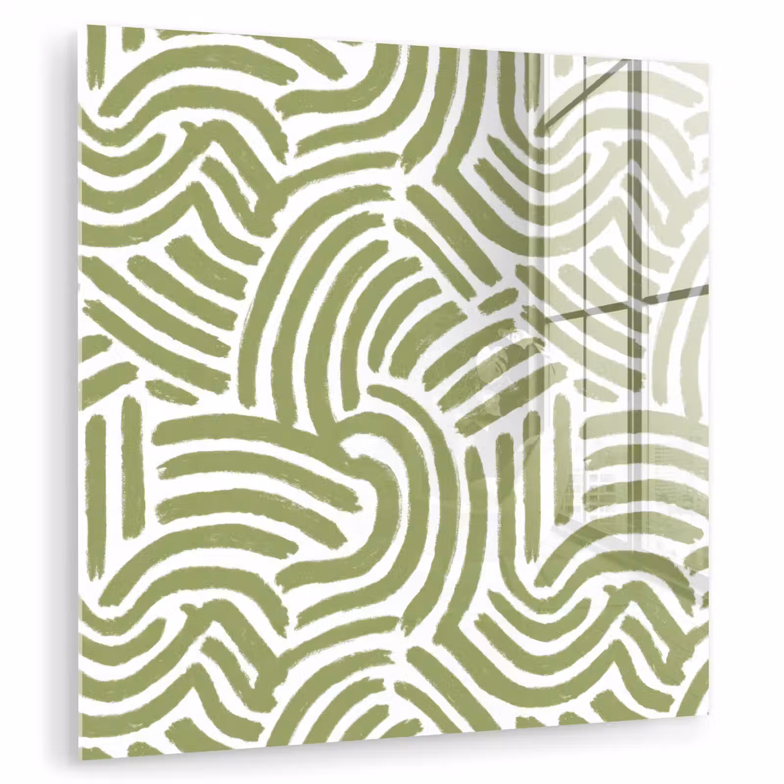 Glas schilderij - Saliegroen - Abstract - Bogen - Handgetekend - Patroon — 1