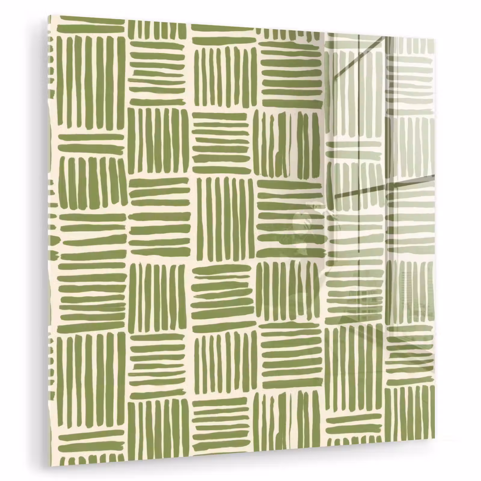 Glas schilderij - Saliegroen - Blokken - Handgetekend - Patroon — 1