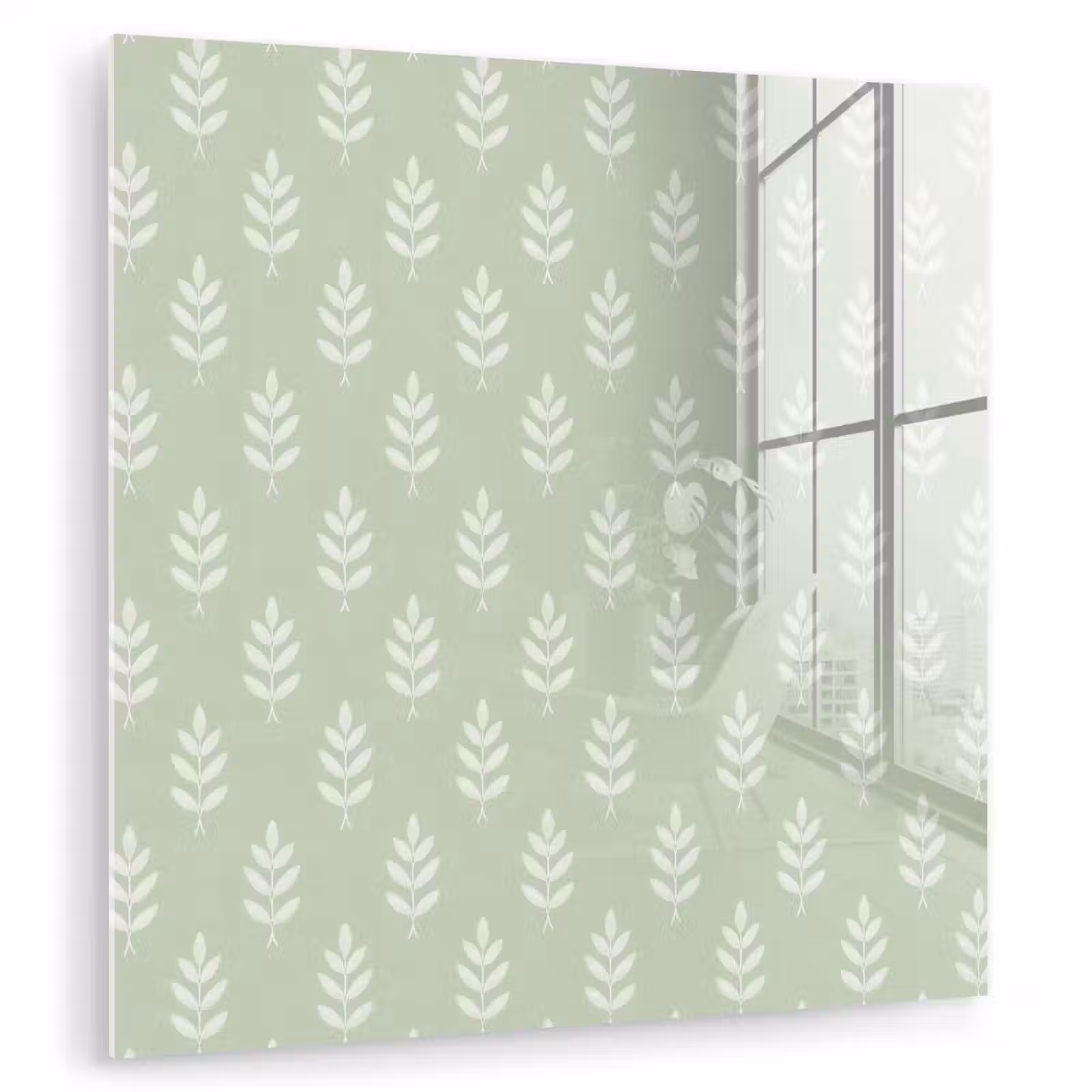 Glas schilderij - Saliegroen - Botanisch - Takjes - Minimalistisch - Patroon — 1