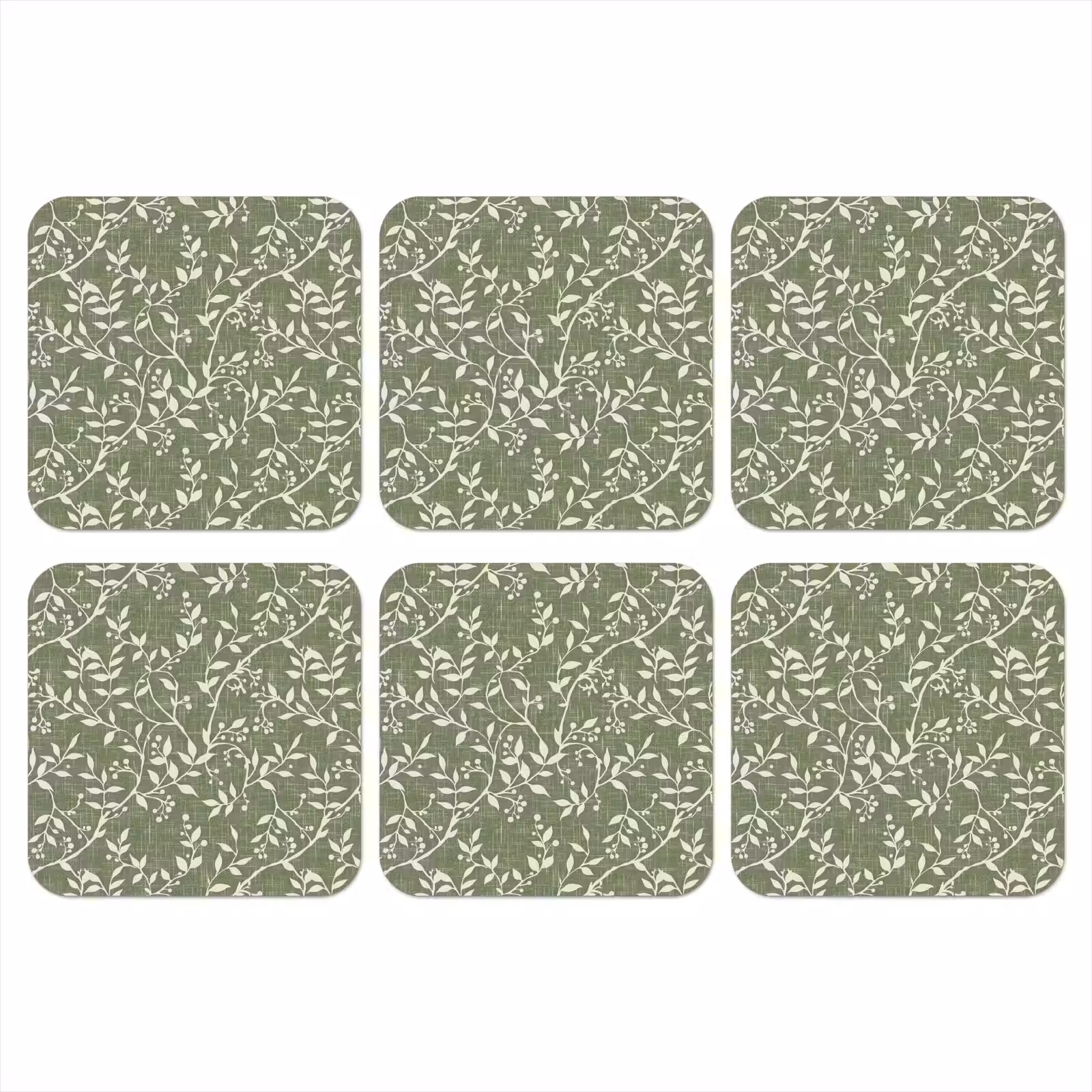Onderzetter - Saliegroen - Botanisch - Takken - Besjes - Linnen - Patroon — 1