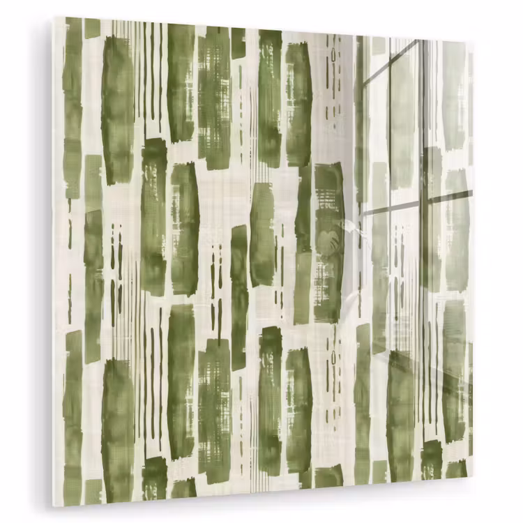 Glas schilderij - Groen - Abstract - Penseelstreken - Linnen - Patroon — 1