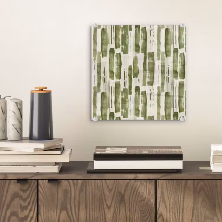 Glas schilderij - Groen - Abstract - Penseelstreken - Linnen - Patroon — 2