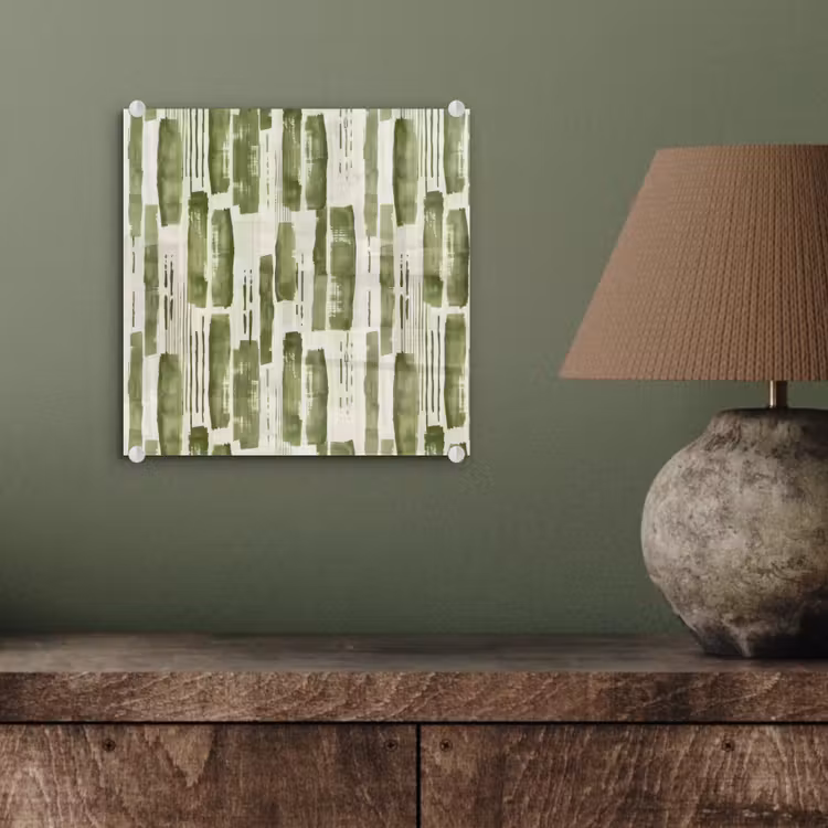 Glas schilderij - Groen - Abstract - Penseelstreken - Linnen - Patroon — 4