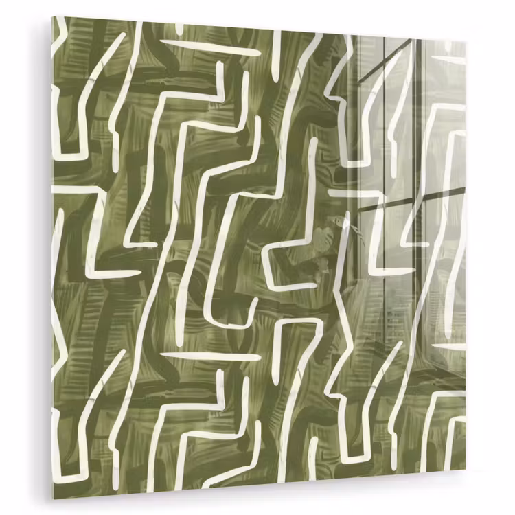 Glas schilderij - Groen - Abstract - Penseelstreken - Patroon — 1