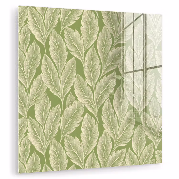 Glas schilderij - Groen - Botanisch - Bladeren - Vintage - Patroon — 1