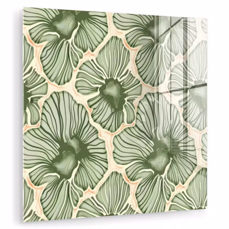 Glas schilderij - Groen - Botanisch - Bloemen - Organisch - Patroon — 1